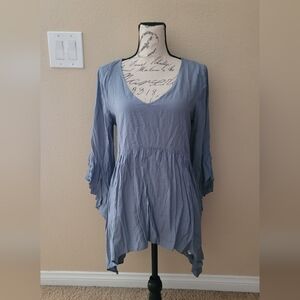 Cupio Blue V-Neck Tunic Hi Low Top Nwts